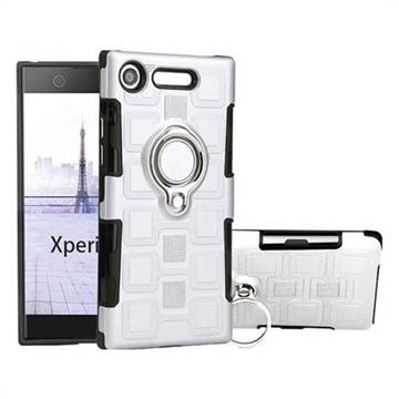Ice Cube Shockproof PC + Silicon Invisible Ring Holder Phone Case for Sony Xperia XZ1 - Silver