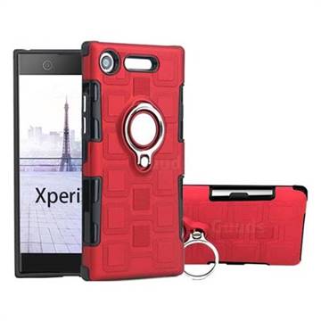 Ice Cube Shockproof PC + Silicon Invisible Ring Holder Phone Case for Sony Xperia XZ1 - Red