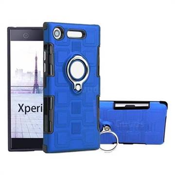 Ice Cube Shockproof PC + Silicon Invisible Ring Holder Phone Case for Sony Xperia XZ1 - Dark Blue