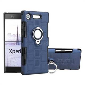 Ice Cube Shockproof PC + Silicon Invisible Ring Holder Phone Case for Sony Xperia XZ1 - Royal Blue