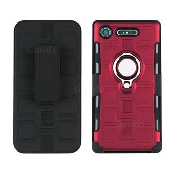 3 in 1 PC + Silicone Leather Phone Case for Sony Xperia XZ1 - Red