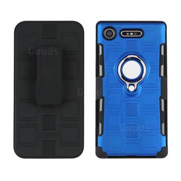 3 in 1 PC + Silicone Leather Phone Case for Sony Xperia XZ1 - Dark Blue