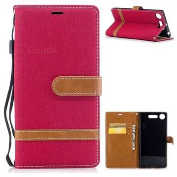 Jeans Cowboy Denim Leather Wallet Case for Sony Xperia XZ1 - Red