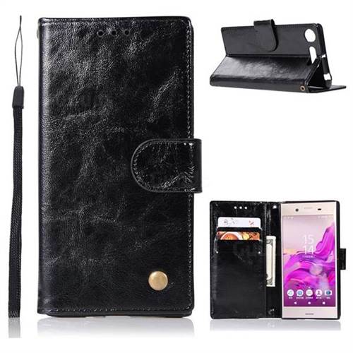 Luxury Retro Leather Wallet Case for Sony Xperia XZ1 - Black