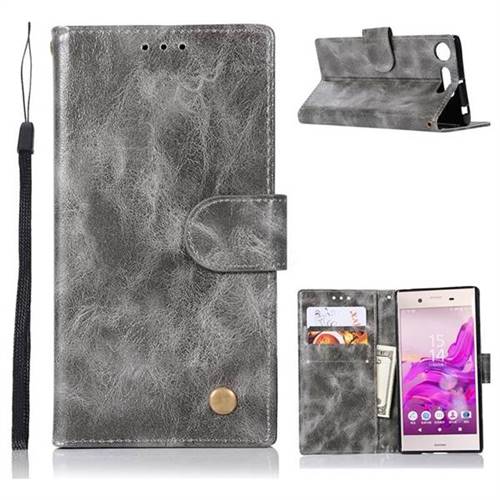 Luxury Retro Leather Wallet Case for Sony Xperia XZ1 - Gray