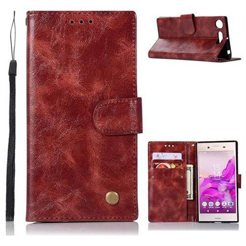 Luxury Retro Leather Wallet Case for Sony Xperia XZ1 - Wine Red
