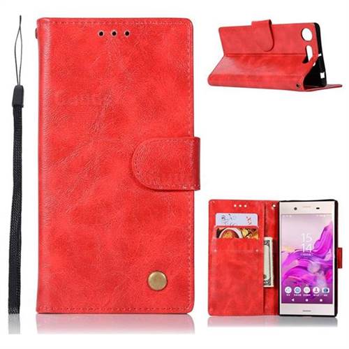 Luxury Retro Leather Wallet Case for Sony Xperia XZ1 - Red