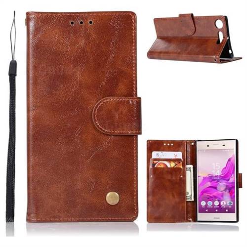 Luxury Retro Leather Wallet Case for Sony Xperia XZ1 - Brown