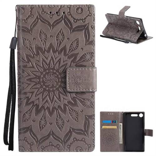 Embossing Sunflower Leather Wallet Case for Sony Xperia XZ1 - Gray