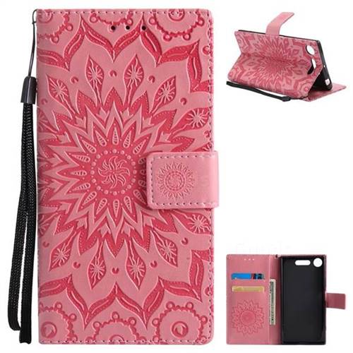 Embossing Sunflower Leather Wallet Case for Sony Xperia XZ1 - Pink
