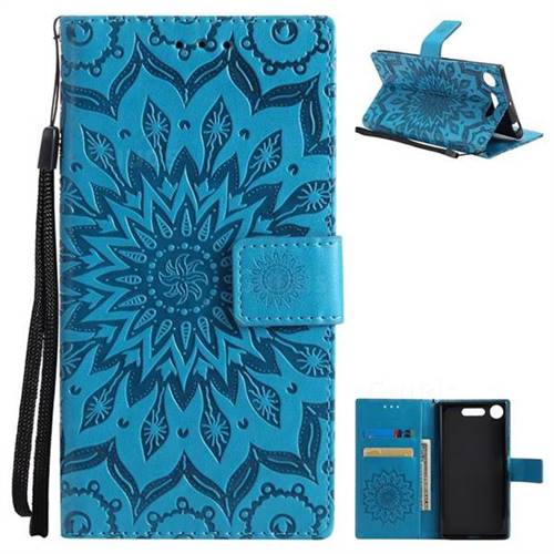 Embossing Sunflower Leather Wallet Case for Sony Xperia XZ1 - Blue