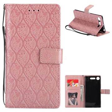 Intricate Embossing Rattan Flower Leather Wallet Case for Sony Xperia XZ1 - Pink