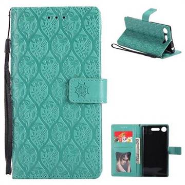 Intricate Embossing Rattan Flower Leather Wallet Case for Sony Xperia XZ1 - Green