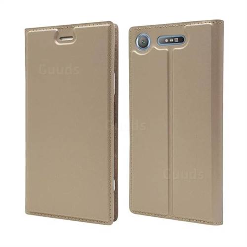 Ultra Slim Card Magnetic Automatic Suction Leather Wallet Case for Sony Xperia XZ1 - Champagne