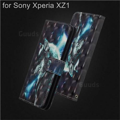 Snow Wolf 3D Painted Leather Wallet Case for Sony Xperia XZ1