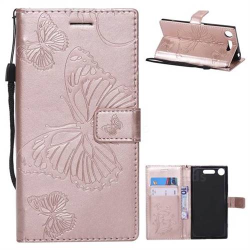 Embossing 3D Butterfly Leather Wallet Case for Sony Xperia XZ1 - Rose Gold