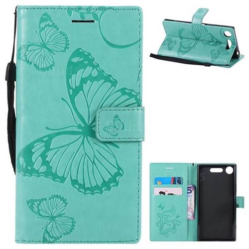 Embossing 3D Butterfly Leather Wallet Case for Sony Xperia XZ1 - Green