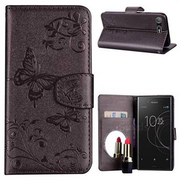 Embossing Butterfly Morning Glory Mirror Leather Wallet Case for Sony Xperia XZ1 - Silver Gray