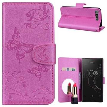 Embossing Butterfly Morning Glory Mirror Leather Wallet Case for Sony Xperia XZ1 - Rose