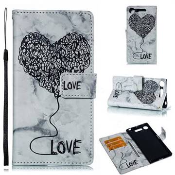 Marble Heart PU Leather Wallet Phone Case for Sony Xperia XZ1 - Black