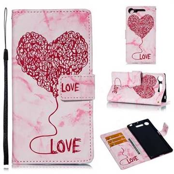Marble Heart PU Leather Wallet Phone Case for Sony Xperia XZ1 - Red