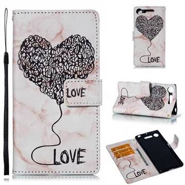 Marble Heart PU Leather Wallet Phone Case for Sony Xperia XZ1 - Purple