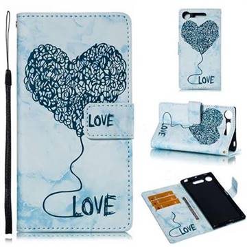 Marble Heart PU Leather Wallet Phone Case for Sony Xperia XZ1 - Blue