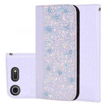 Shiny Crocodile Pattern Stitching Magnetic Closure Flip Holster Shockproof Phone Cases for Sony Xperia XZ1 - White Silver