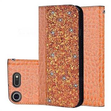 Shiny Crocodile Pattern Stitching Magnetic Closure Flip Holster Shockproof Phone Cases for Sony Xperia XZ1 - Gold Orange