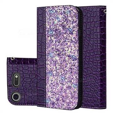 Shiny Crocodile Pattern Stitching Magnetic Closure Flip Holster Shockproof Phone Cases for Sony Xperia XZ1 - Purple