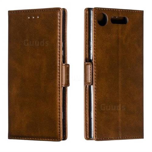 Retro Classic Calf Pattern Leather Wallet Phone Case for Sony Xperia XZ1 - Brown