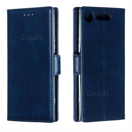 Retro Classic Calf Pattern Leather Wallet Phone Case for Sony Xperia XZ1 - Blue