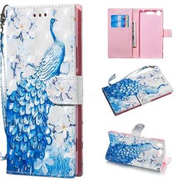 Blue Peacock 3D Painted Leather Wallet Phone Case for Sony Xperia XZ1