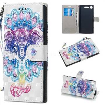 Colorful Elephant 3D Painted Leather Wallet Phone Case for Sony Xperia XZ1