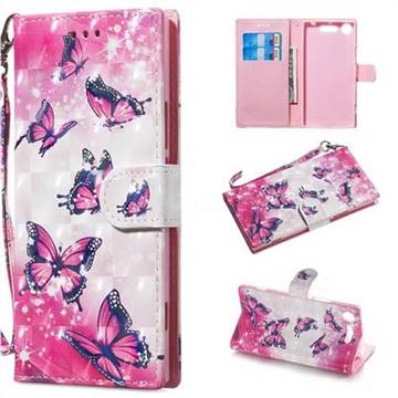 Pink Butterfly 3D Painted Leather Wallet Phone Case for Sony Xperia XZ1