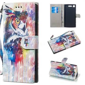 Watercolor Owl 3D Painted Leather Wallet Phone Case for Sony Xperia XZ1