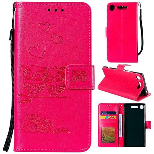 Embossing Owl Couple Flower Leather Wallet Case for Sony Xperia XZ1 - Red