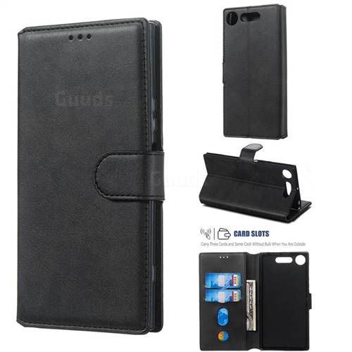Retro Calf Matte Leather Wallet Phone Case for Sony Xperia XZ1 - Black
