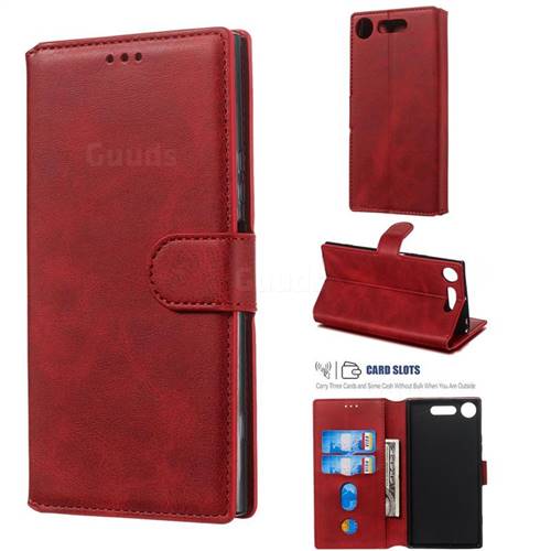 Retro Calf Matte Leather Wallet Phone Case for Sony Xperia XZ1 - Red