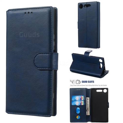 Retro Calf Matte Leather Wallet Phone Case for Sony Xperia XZ1 - Blue