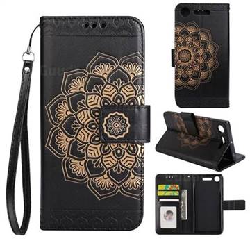 Embossing Half Mandala Flower Leather Wallet Case for Sony Xperia XZ1 - Black