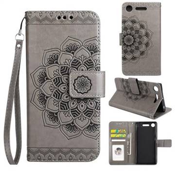 Embossing Half Mandala Flower Leather Wallet Case for Sony Xperia XZ1 - Gray