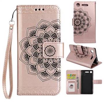 Embossing Half Mandala Flower Leather Wallet Case for Sony Xperia XZ1 - Rose Gold