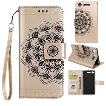 Embossing Half Mandala Flower Leather Wallet Case for Sony Xperia XZ1 - Golden