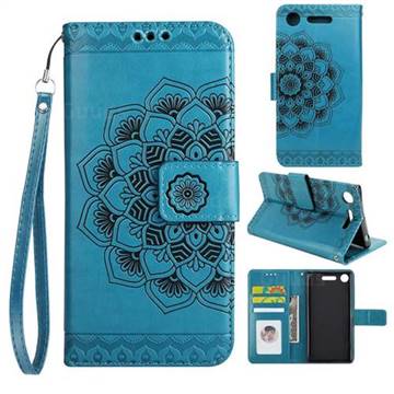 Embossing Half Mandala Flower Leather Wallet Case for Sony Xperia XZ1 - Blue