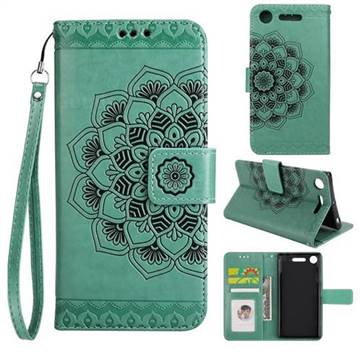 Embossing Half Mandala Flower Leather Wallet Case for Sony Xperia XZ1 - Mint Green