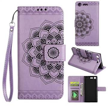 Embossing Half Mandala Flower Leather Wallet Case for Sony Xperia XZ1 - Purple