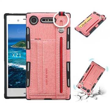 British Style Canvas Pattern Multi-function Leather Phone Case for Sony Xperia XZ1 - Pink