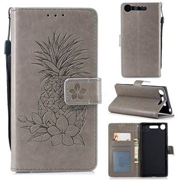Embossing Flower Pineapple Leather Wallet Case for Sony Xperia XZ1 - Gray