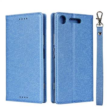 Ultra Slim Magnetic Automatic Suction Silk Lanyard Leather Flip Cover for Sony Xperia XZ1 - Sky Blue